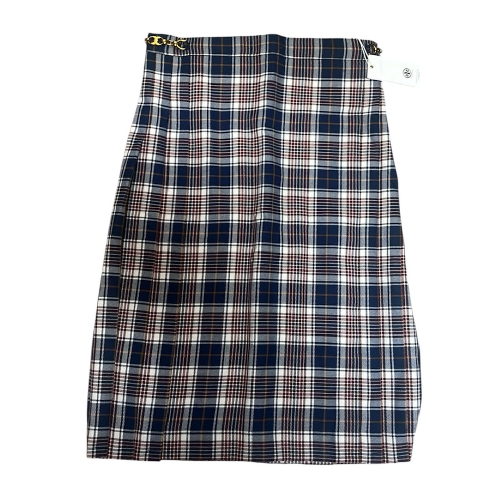 Tory Burch Navy Plaid Pencil Skirt